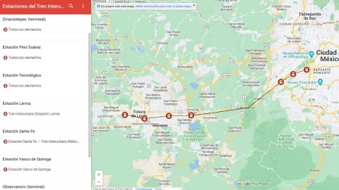mapa de estaciones y recorrido del Tren Interurbano Toluca-México