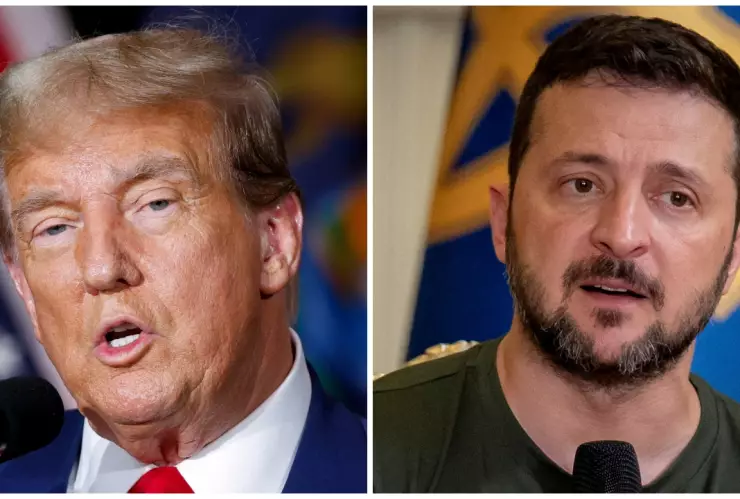 Donald Trump y Volodimir Zelenski (D)