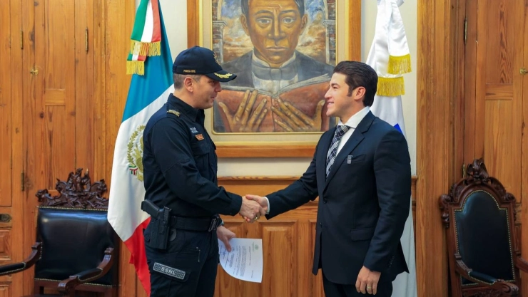 Gerardo Escamilla, titular de la Fuerza Civil, y Samuel García, gobernador de Nuevo León.