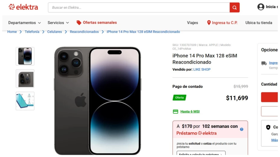 precio del iphone 14 pro max elektra