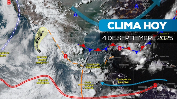 Pronóstico del SMN para el 4 de septiembre: huracán Lorena generará tormentas y vientos fuertes, mientras el norte sufrirá temperaturas de hasta 45 °C.