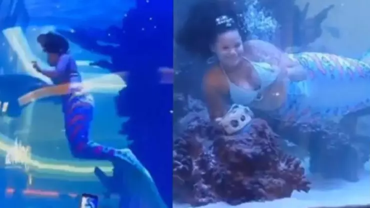 VIDEO_ Mujer disfrazada de sirena casi se ahoga en pleno show en un acuario de Sudáfrica
