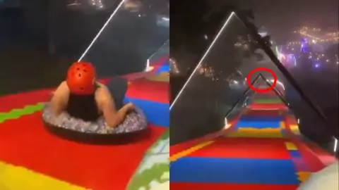 Mujer cae de tobogán en Colombia