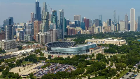 Vista panorámica del Estadio Soldier Field en el centro de la Ciudad de Chicago