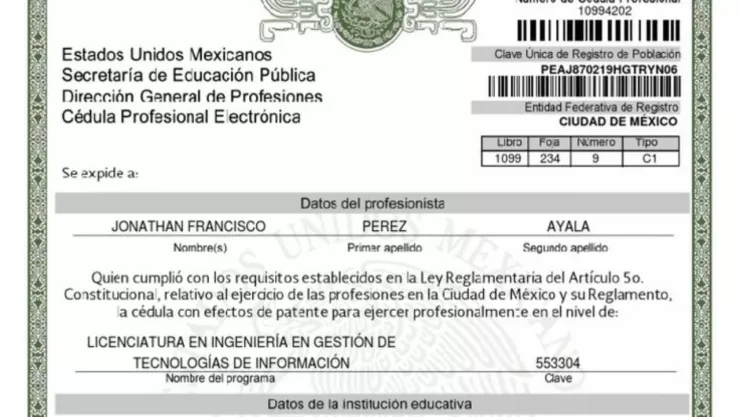 Cédula profesional 2025.