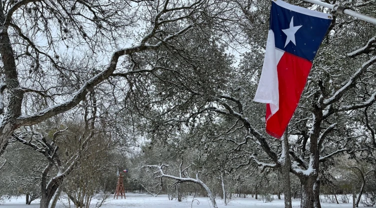 Bandera de Texas en pleno clima invernal