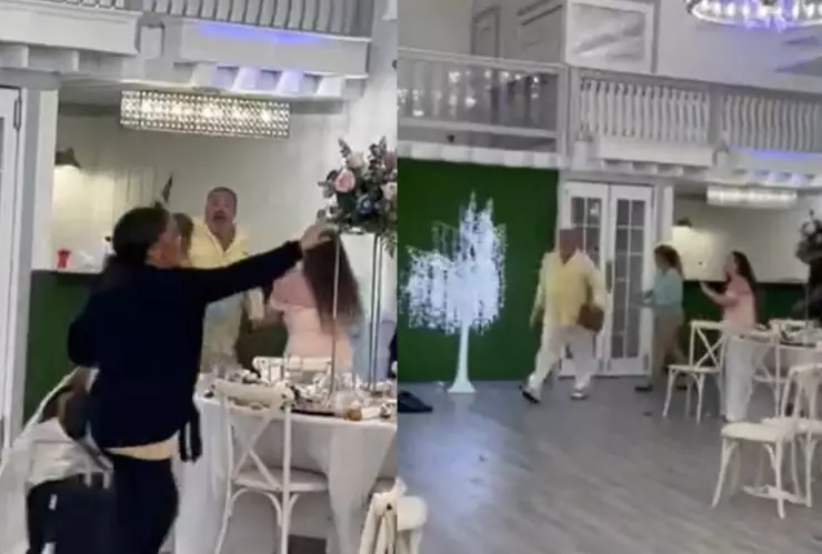 Hombre corre a invitados de boda.