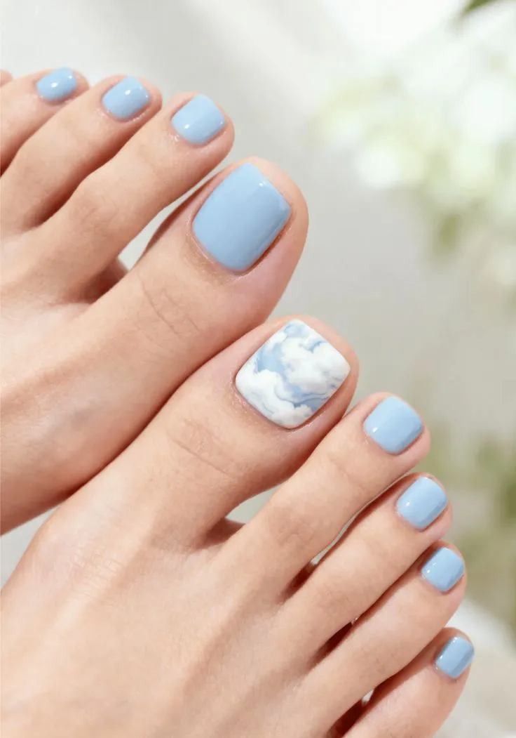 Las uñas azul cielo son la transición perfecta entre invierno y primavera