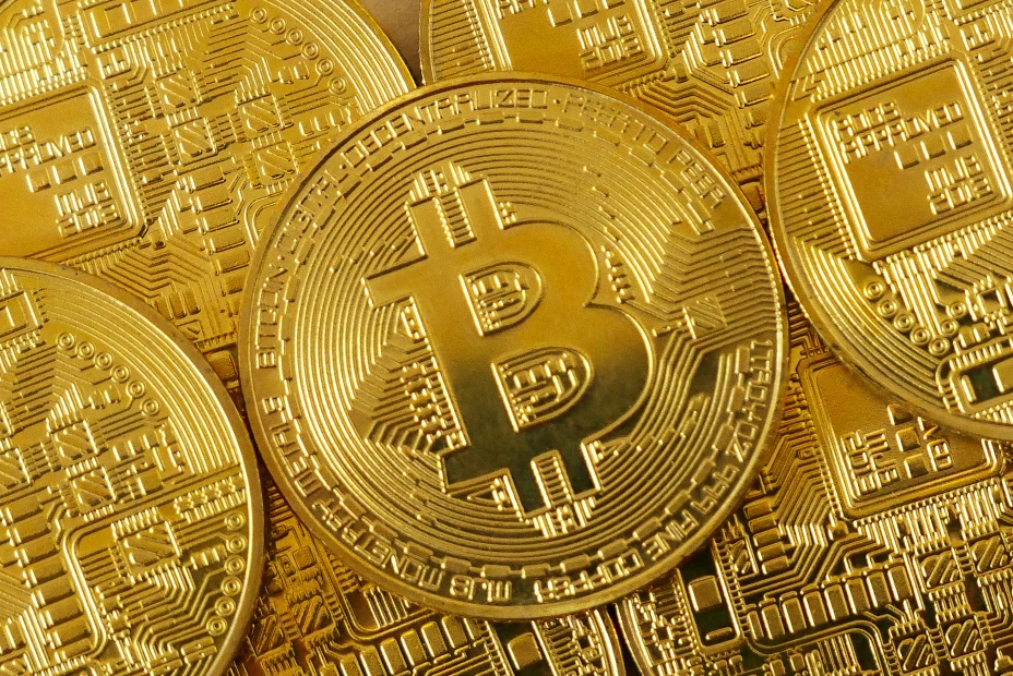 Golden bitcoin replica.