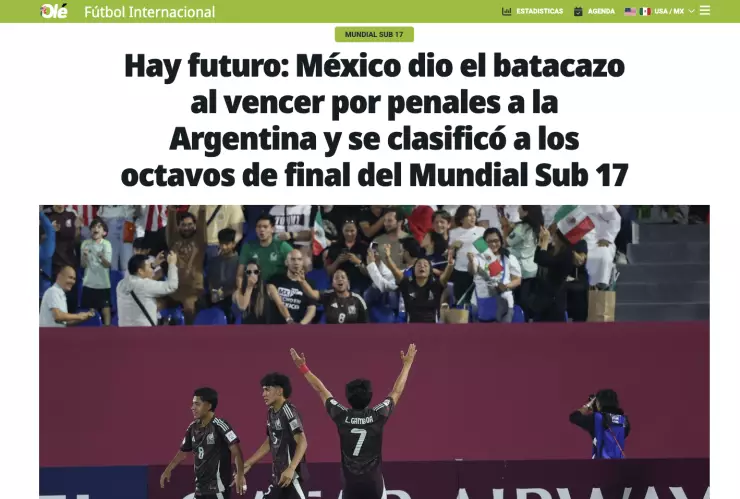 Olé y lo que dijo de Argentina vs México en el Mundial Sub-17