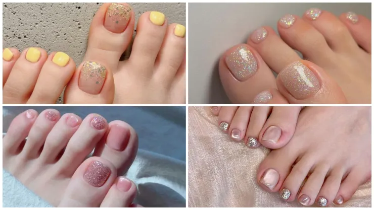 con brillos - diseños de uñas de pies para la temporada primavera-verano 2026