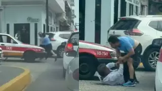 Conductores se pelean en Centro Historico de Veracruz.