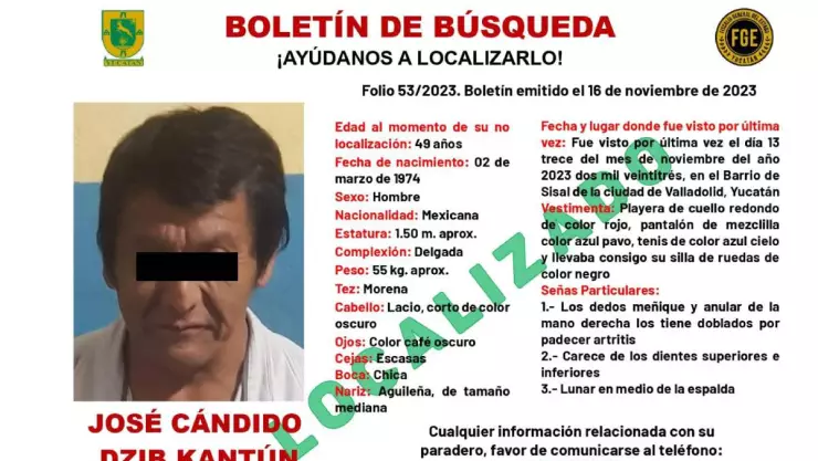 Localizan a José Dzib tras días desaparecido en Yucatán.