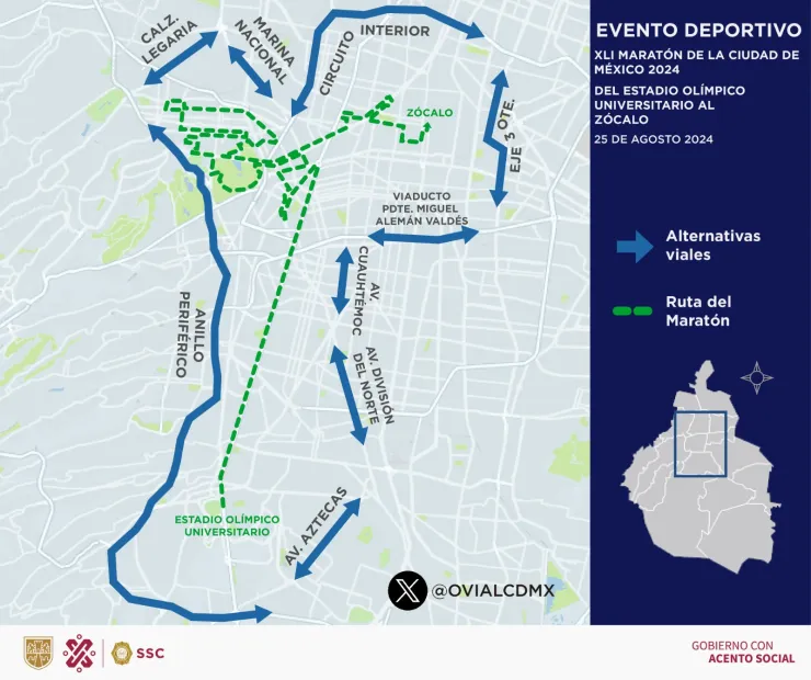 Alternativas viales para evitar el Maratón 2024 en CDMX: