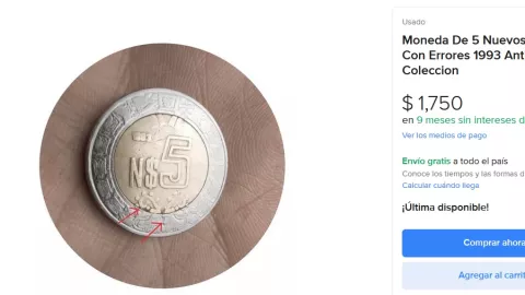 Esta moneda de 5 pesos llama la atenci&oacute;n por un doble error de cu&ntilde;a