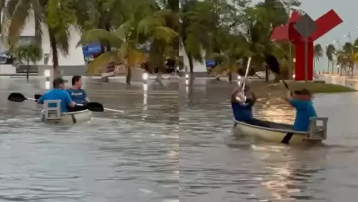 Chetumaleños se transportan en kayak a través las calles de la capital de Quintana Roo HOY 4 de junio de 2025 (VIDEO).jpg