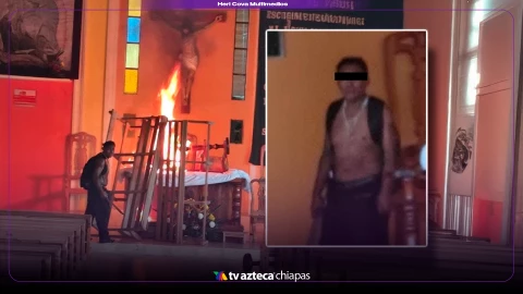 ¡COMO POSEIDO! Sujeto con machete en mano incendia altar de la virgen y agrede a personas en una iglesia 