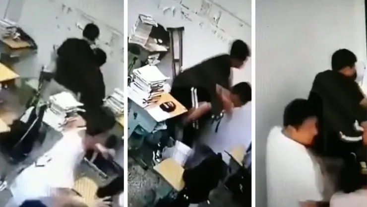 niño ayuda a amigo enyesado lisiado a bajar las escaleras durante un temblor.jpg