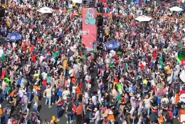 Mexicanos bailan Payaso de Rodeo en circuito de la Fórmula 1 gp mexico