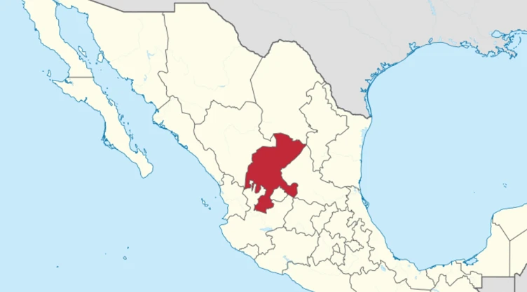 Estado de Zacatecas en mapa de México.