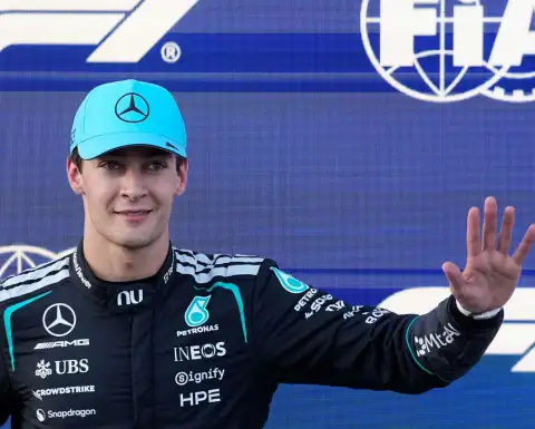 George Russell tras ganar la pole del Gran Premio de Azerbaiyán.