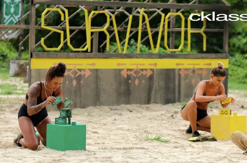 Aranza y Duggan armando su torre en Survivor México 2023.
