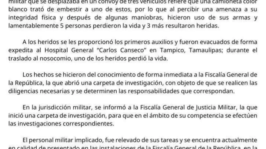 Comunicado de la defensa sobre ataque de militares en tamaulipas