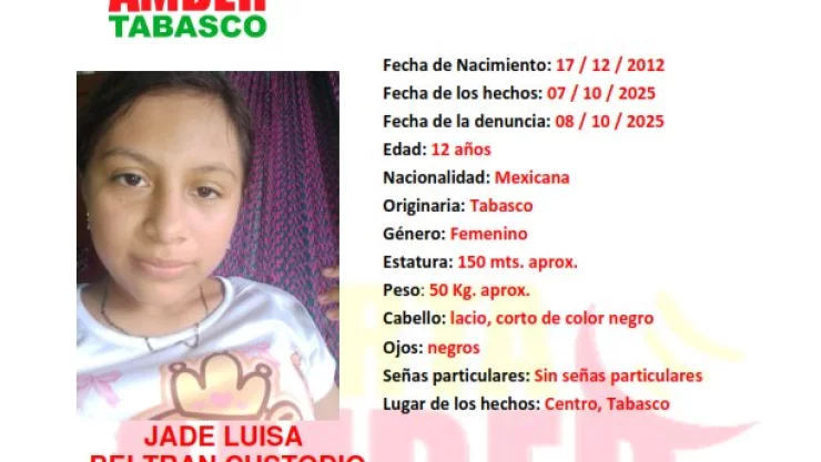 Jade Luisa desaparecida Tabasco