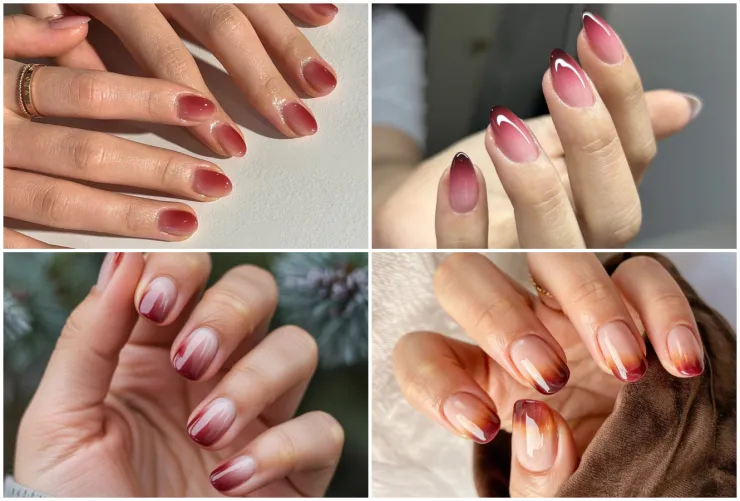 4 diseños de u{as en efecto ombré - almendradas cortas y aesthetic
