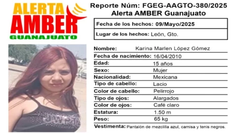 Alerta Amber en Guanajuato por desaparición de Karina Marlen López Gómez