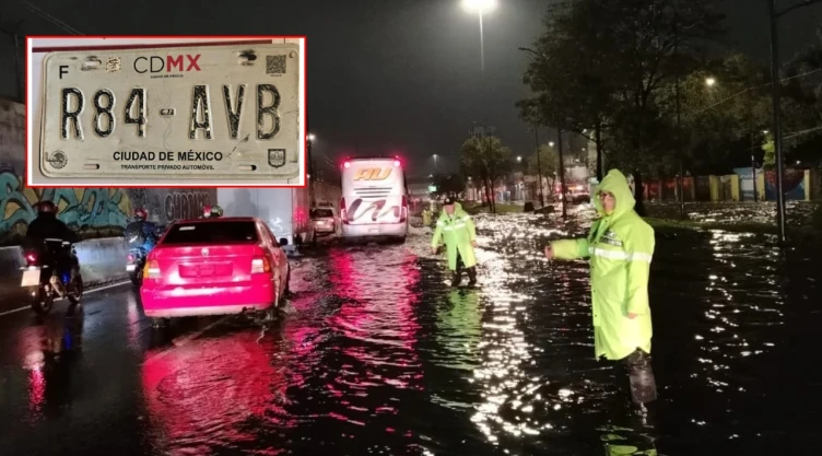 Lluvia en CDMX arrancó placas de autos.