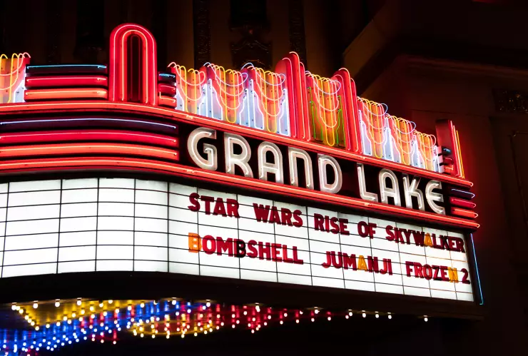 The marquee of the Grand Lake Theater is seen during the opening of the final chapter of the Skywalker saga ‘Star Wars: The Rise of Skywalker’ in Oakland