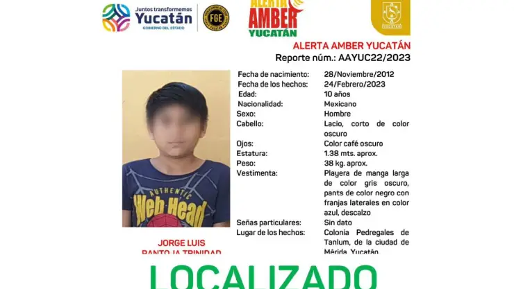 LOCALIZADO menor reportado como desapaerecido en merida