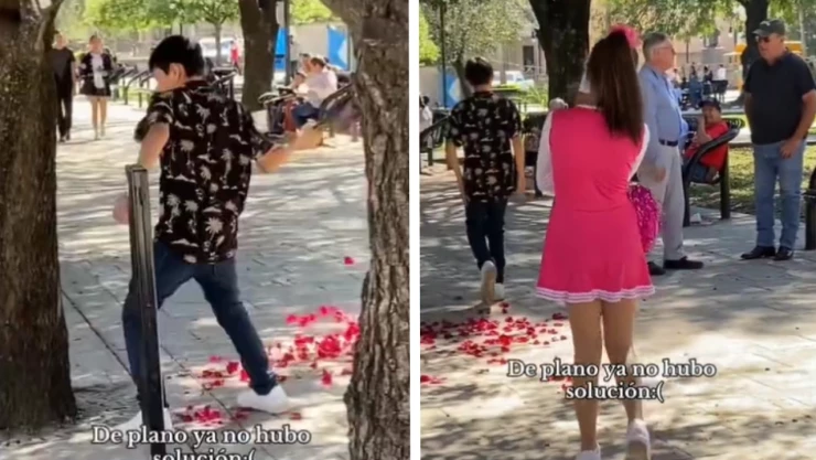 niño rompe ramo de flores tras ser rechazado por porrista vestida de rosa