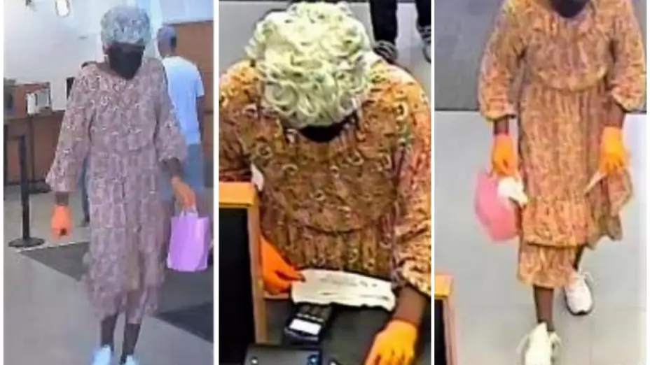 Hombre disfrazado de abuelita asalta banco.