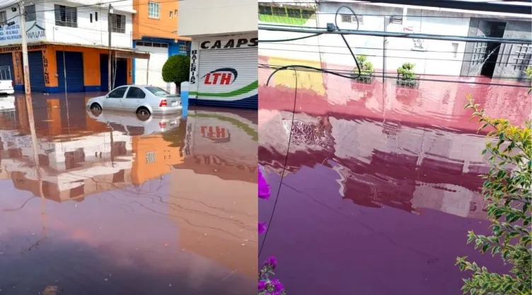 Agua rosa en Nezahualcóyotl, Estado de México.