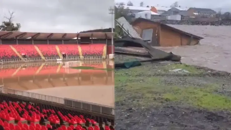 VIDEOS: Casas bajo el agua y un estadio inundado tras lluvias en Chile