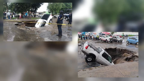 Camioneta en Ecatepec cayó a socavón.