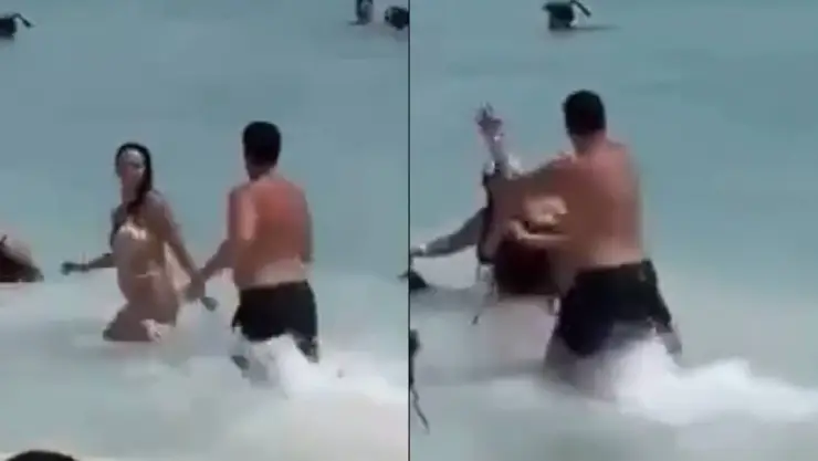 ¡Imágenes fu3rt3s! Hombre g0lp3a a mujer en la playa y bañistas intervienen; el VIDEO causa indignación