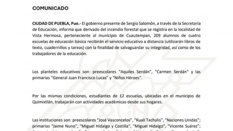 Comunicado de la Secretaría de Educación.