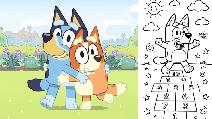 8 plantillas de actividades para imprimir de Bluey laberintos, dibujos para colorear y más