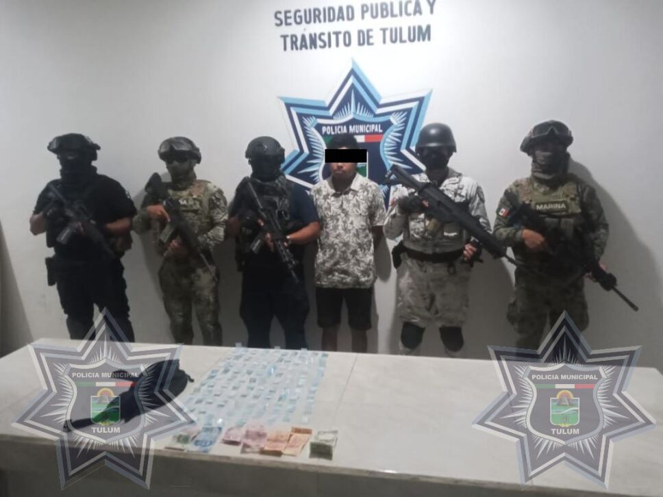 Detienen a tres hombres armados y con drogas en Tulum