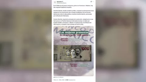 Hacienda confunde a Carmen Serdán y Hermila Galindo en el billete de mil pesos; cómo es el ejemplar