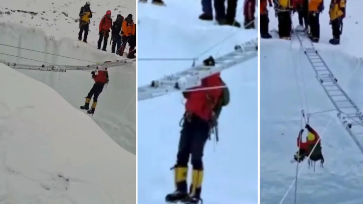 Video: El angustiante momento en que un alpinista queda colgado en el Monte Everest