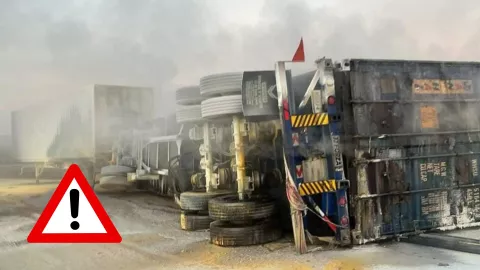 Material tóxico derramado por tráiler que se volcó en la carretera Zacatecas-Aguascalientes