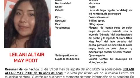 Leilani Altair DESAPARECIÓ en Motul hace 3 días y nadie sabe nada de ella; tiene solamente 16 años