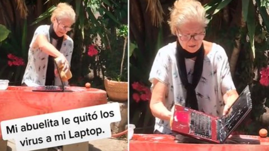Abuelita lava laptop