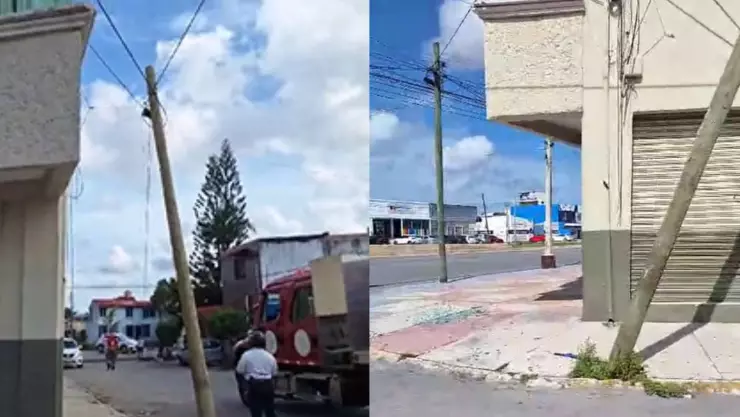 Pipa de gas derriba poste en la SM 58 de Cancún (VIDEO).jpg