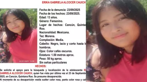 ¡ÚLTIMA HORA! Se reporta desaparición de Erika Gabriela Alcocer Cauich, menor de 13 años de edad, en Cancún: Esto se sabe