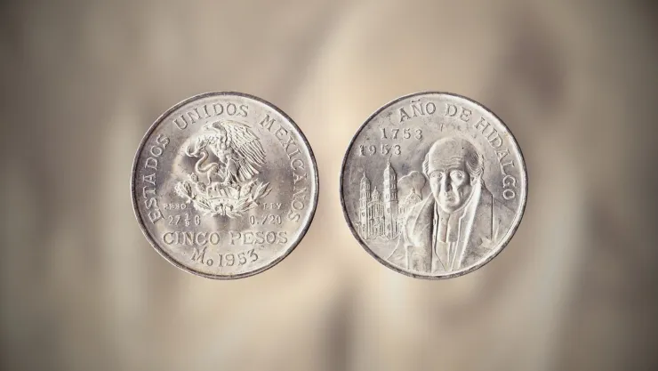 La moneda de 5 pesos de 1953 que homenajea a Hidalgo que vale 2,000,000.jpg